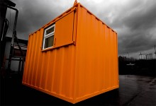 orange portable office with window
