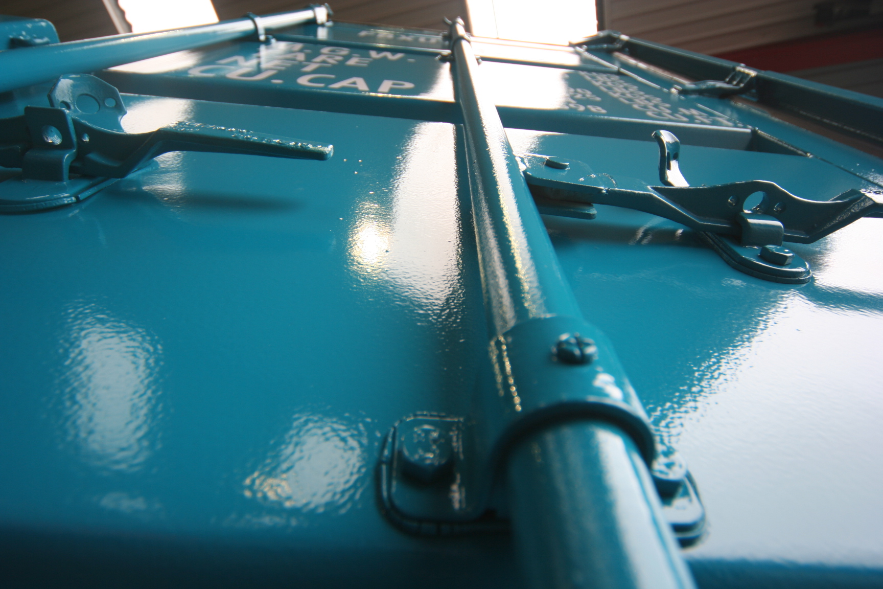 Blue steel container door abstract angle