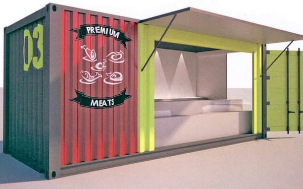 converted shipping container market stall design visual