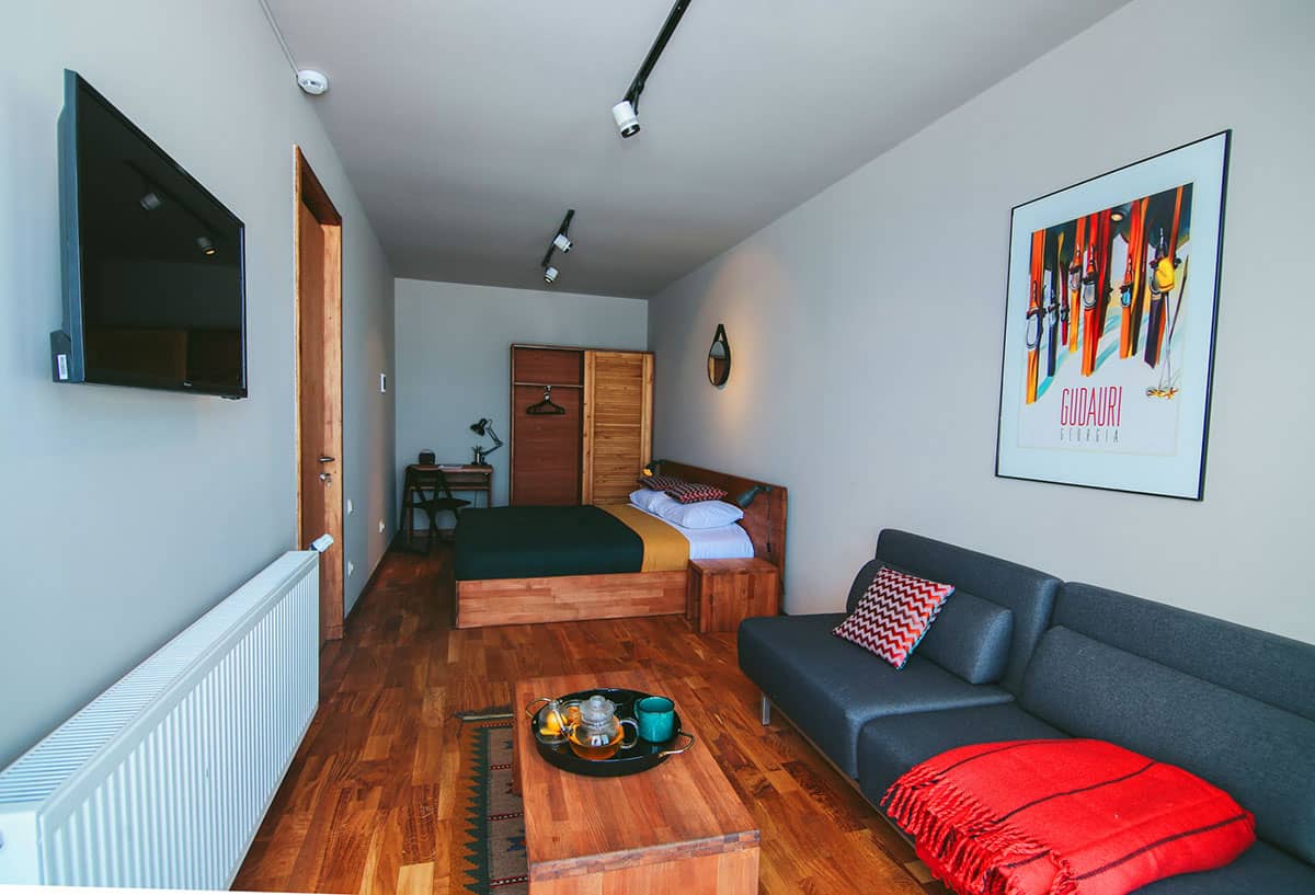 contemporary shipping container hotel bedroom