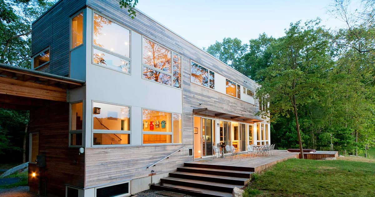 exterior cedar clad modern shipping container home lake iosco fb