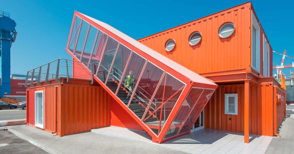 converted shipping containers exhibition stand