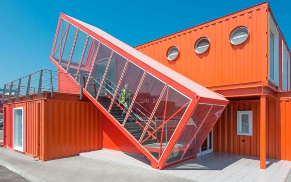 converted shipping containers exhibition stand