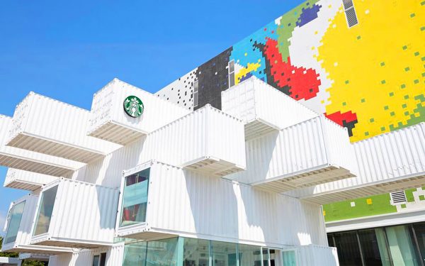 starbucks shipping containers drive thru