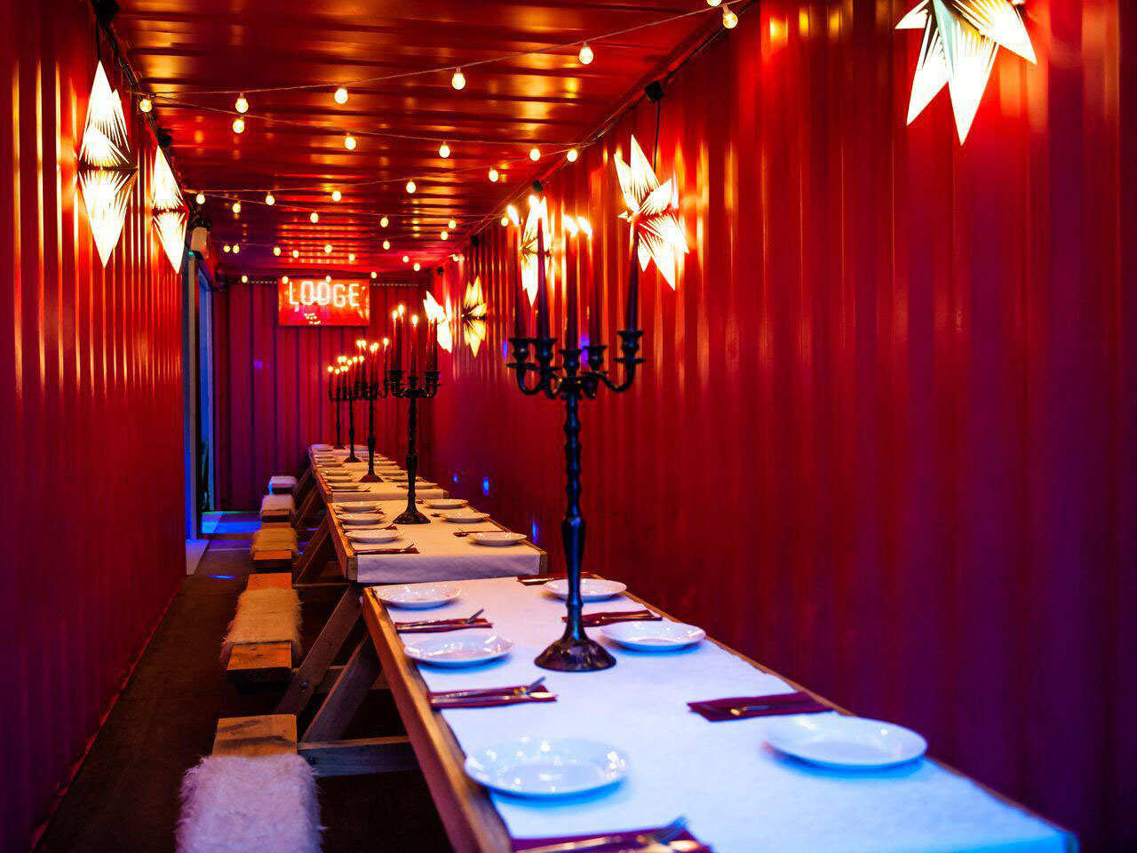 converted shipping containers interior dining spaces