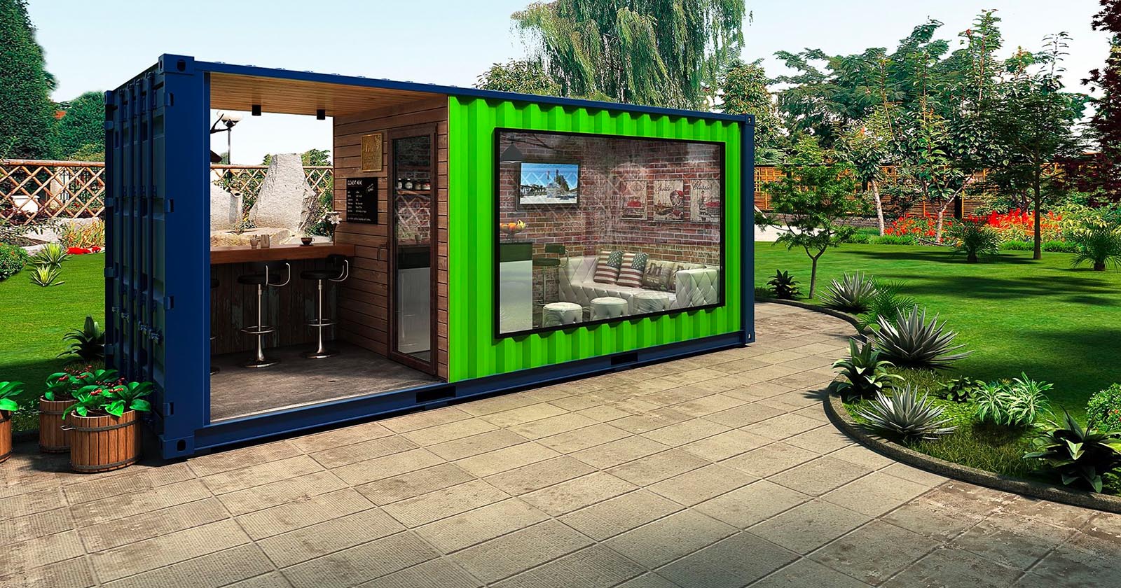 eco friendly shipping container cafe