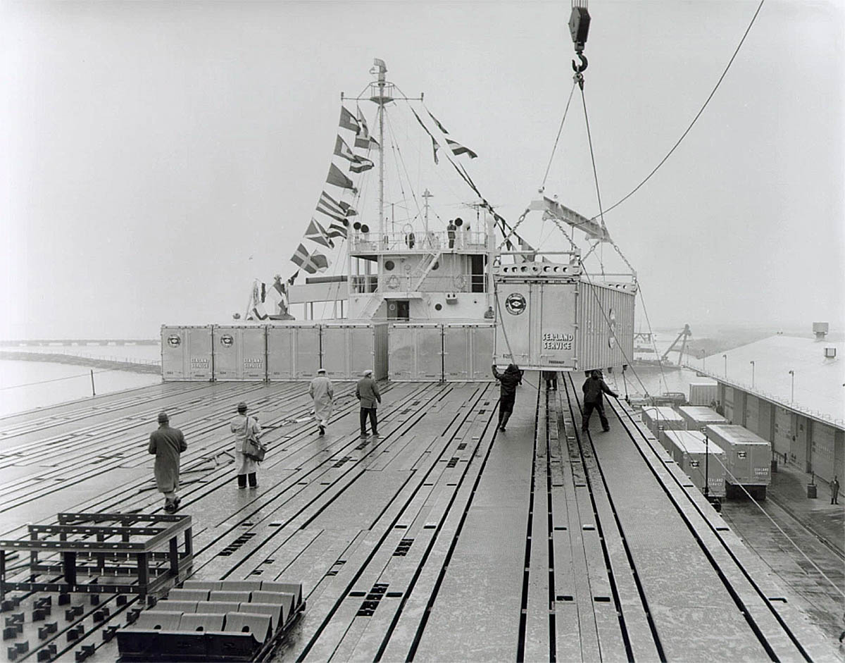 first containers loading ss ideal x 1956