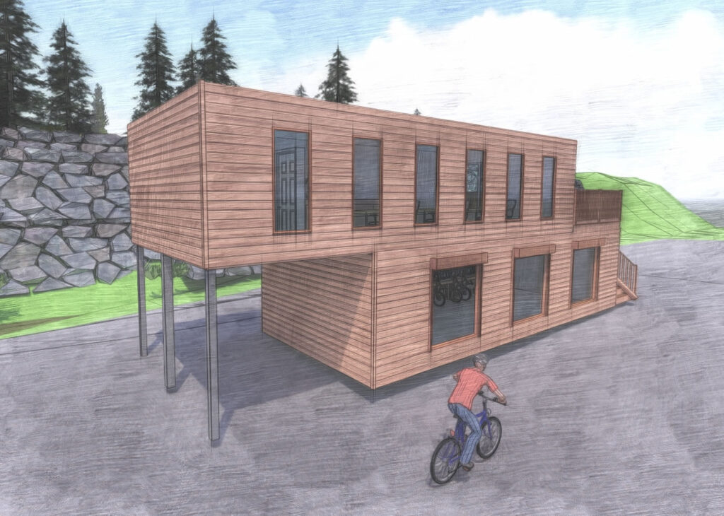 wood cladding cyclewise container design 2 story bike storage
