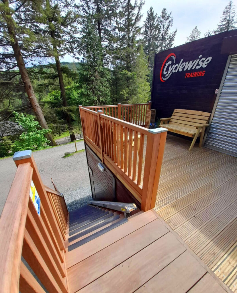 iroko staircase bike track handrails