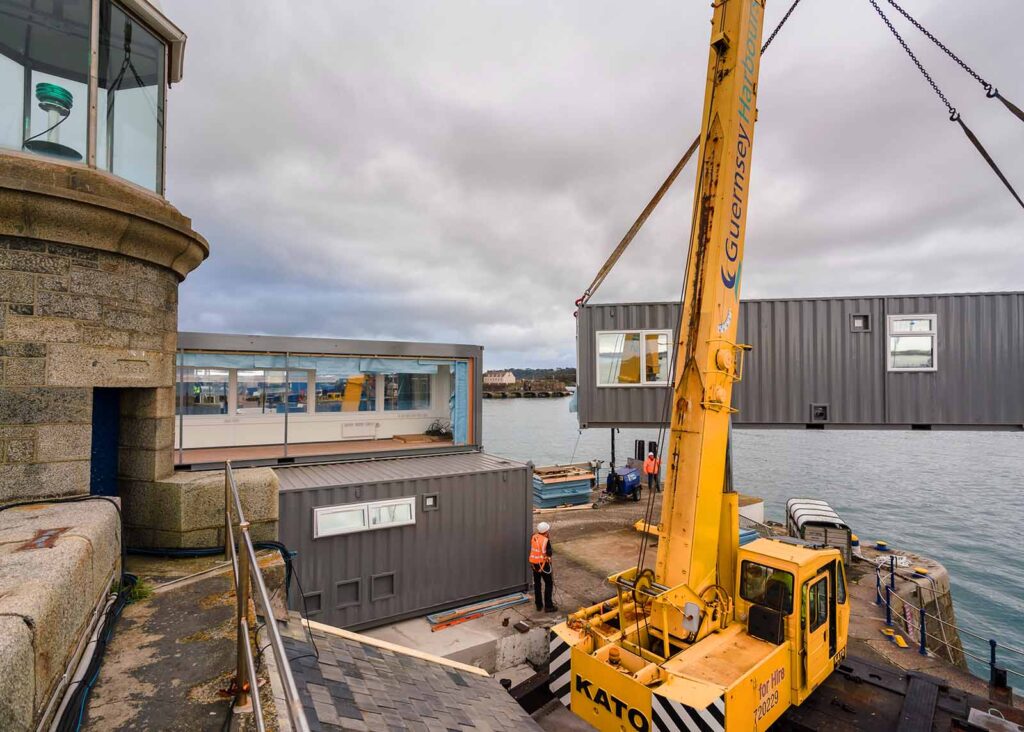 guernsey horbours crane white rock pier lighthouse signal station installation