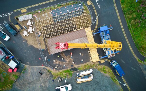 shipping container 2 installation beadnell bay beach car park aerial photo