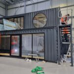 shipping container external staircase assembly grey coating