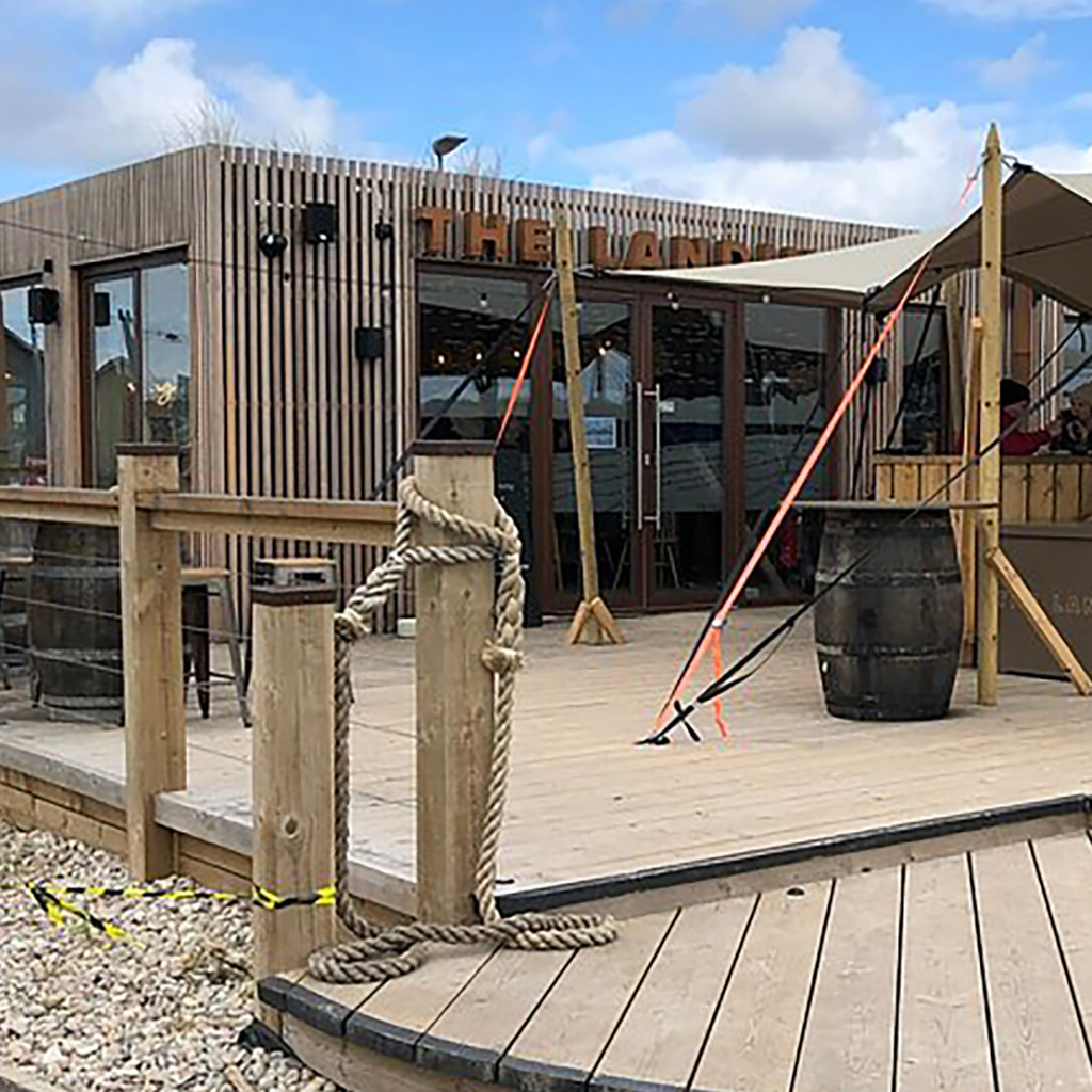 beach side container restaurant uk outside decking areas