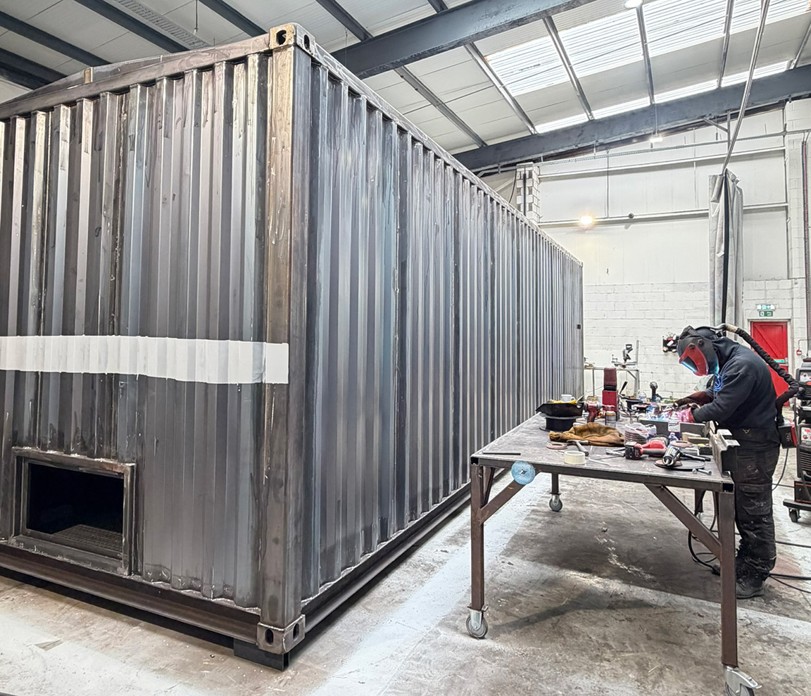 Frame welding process switch house container build