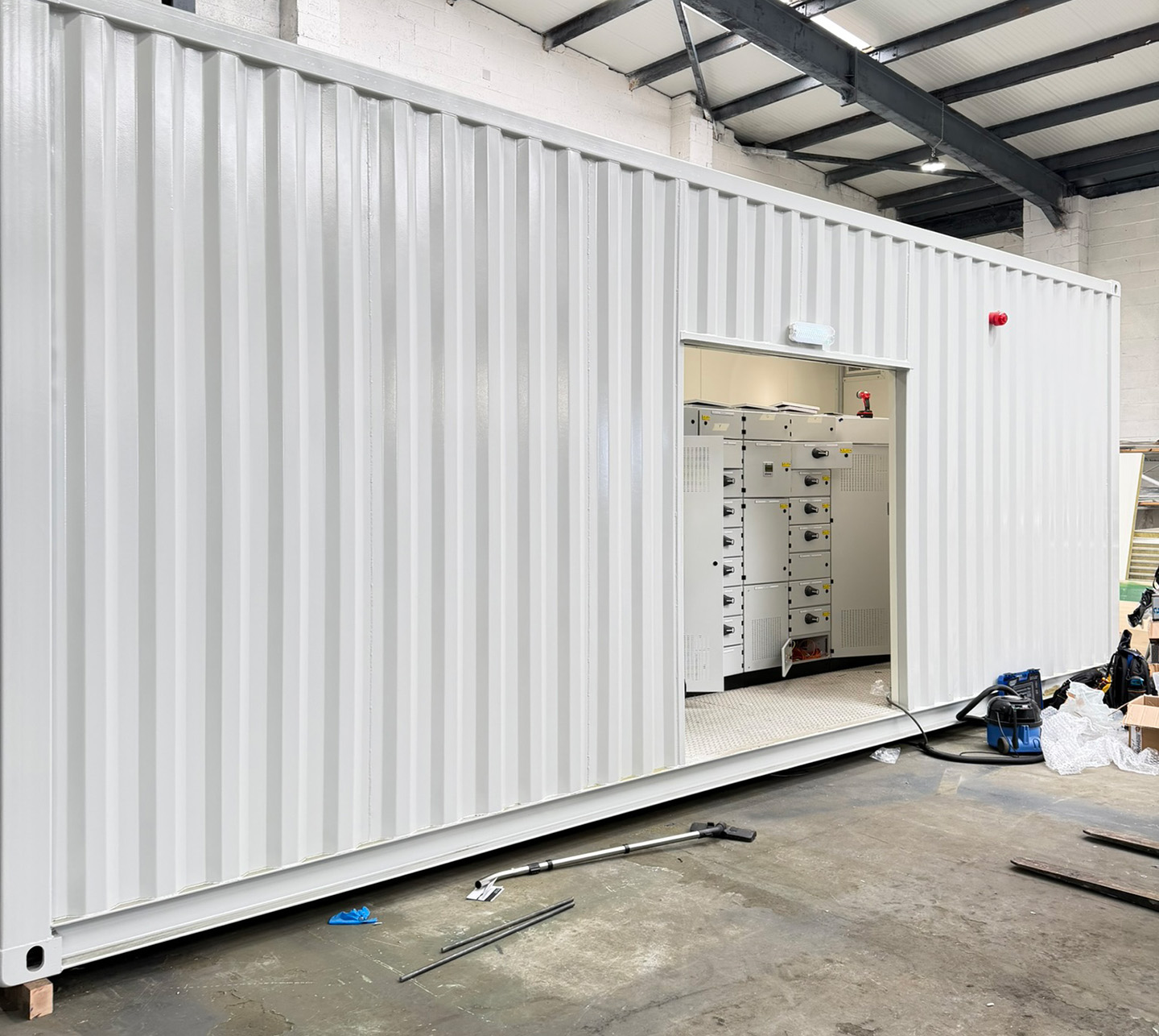 Switch house containers painted switch-gear installation process