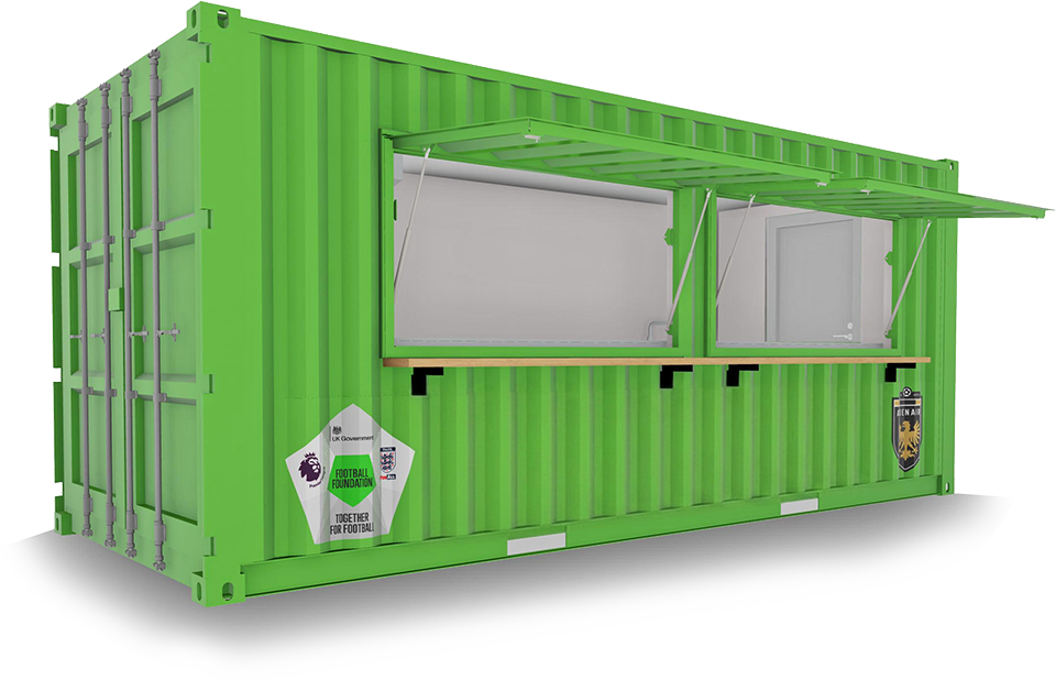 football foundation catering unit branded green shipping container