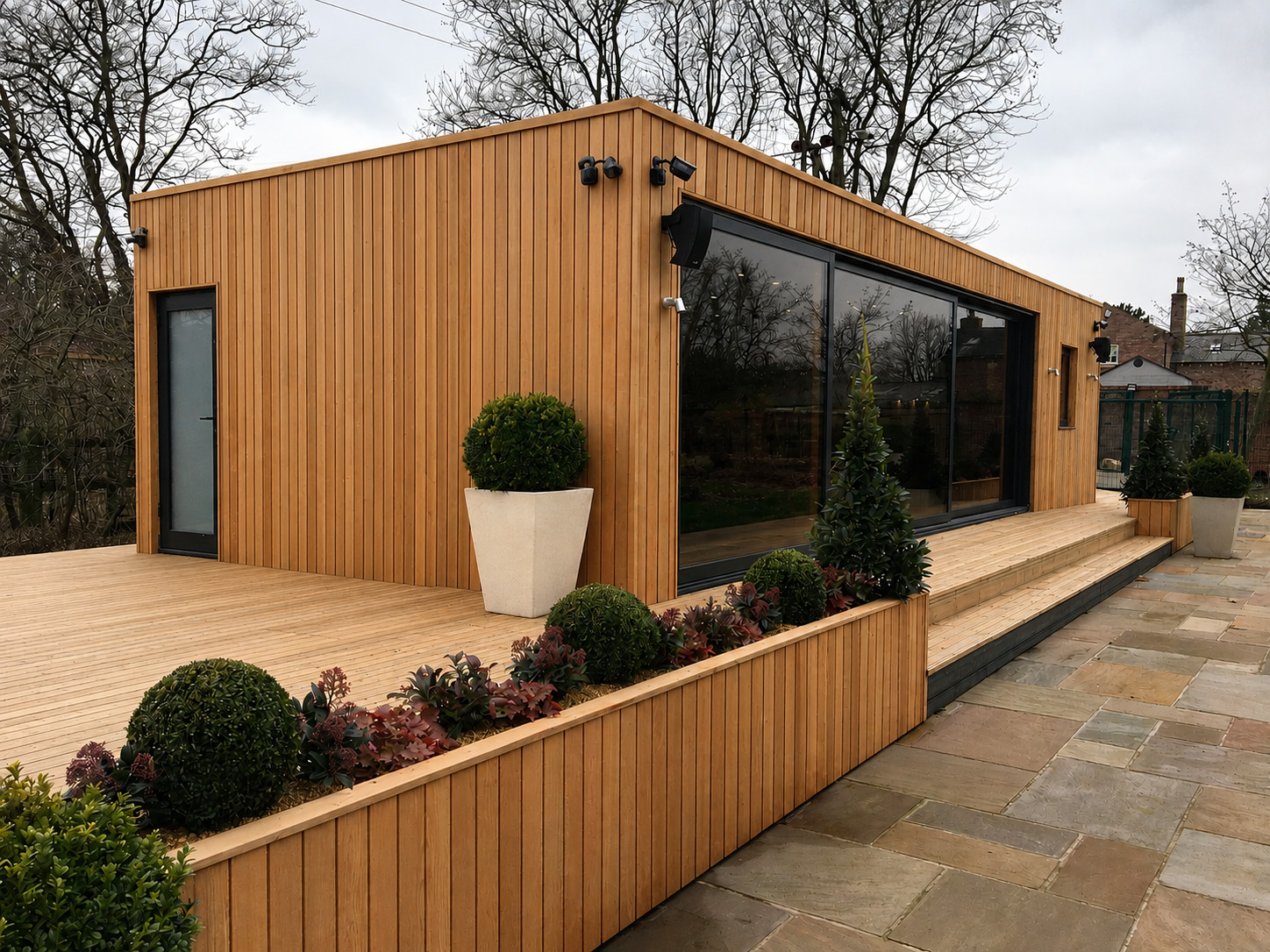 Ollerton manor shipping container converted contemporary reception area